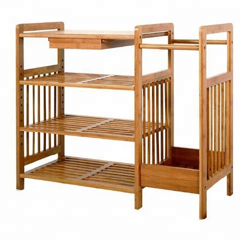 Multi-functional bamboo commodity shelf 4-Tier shoe rack with umbrella stand